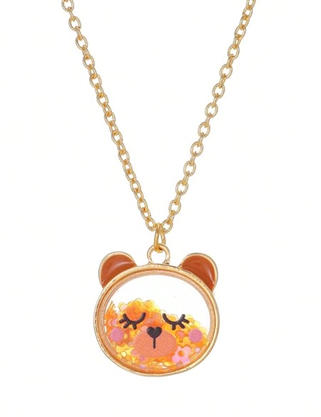 Featured image for “Adorable Teddy Bear Shaped Alloy Pendant Necklace With Colorful Glitter Decor For Girls, Suitable For Daily Wear”